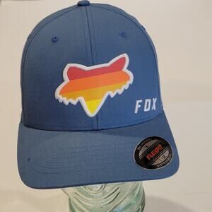 Fox Racing Flexfit Hat Foxhead Blue Embroidered Logo Orange Red Size L/LX New